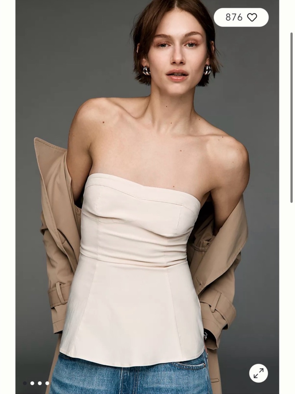 Maeve Strapless Peplum Top in Light Beige